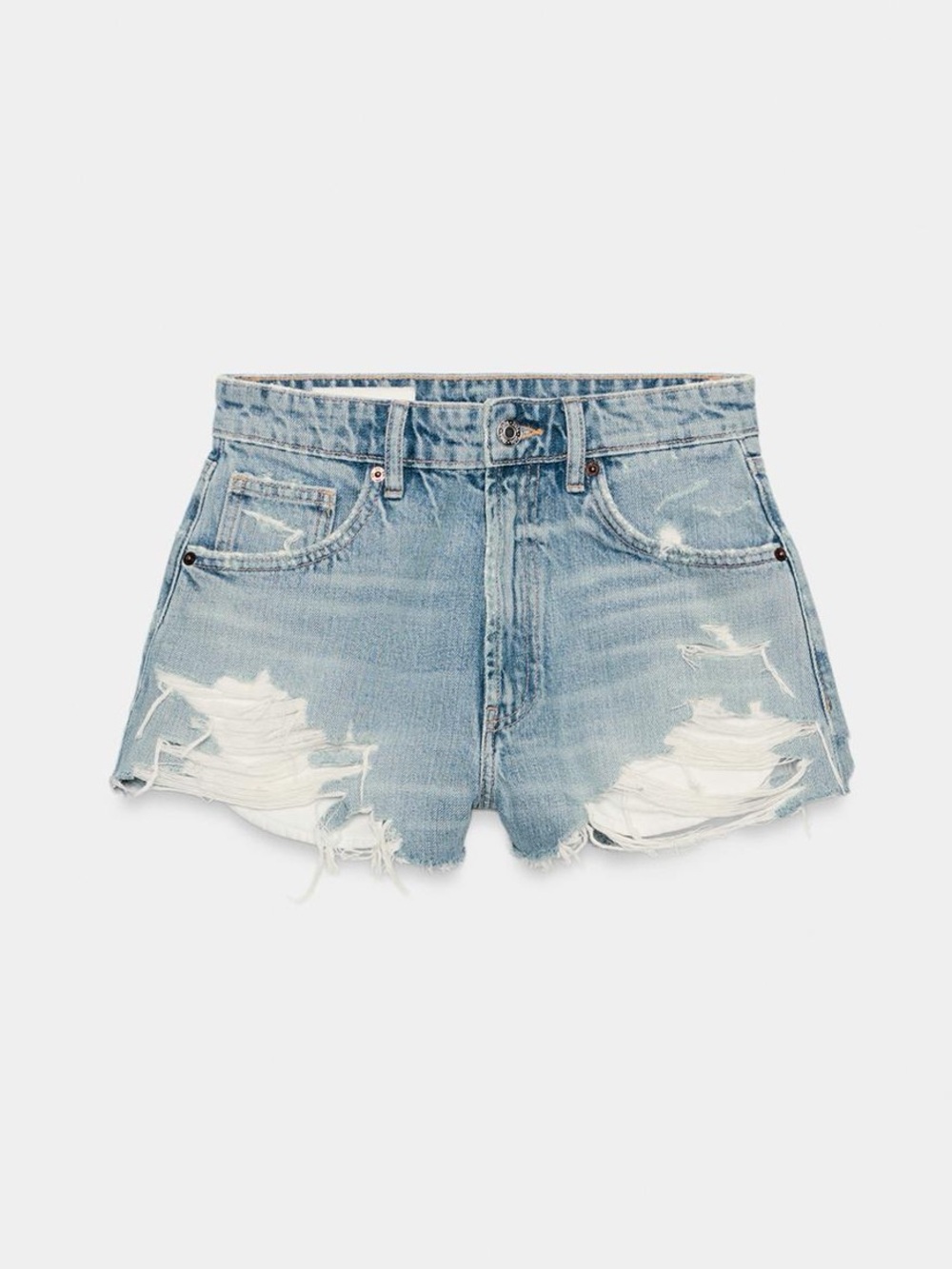 Zara TRF Ripped High Waisted Denim Shorts